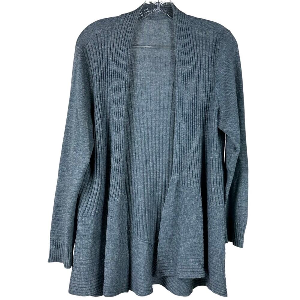 Eileen Fisher Gray Ribbed Open Front Draped Long Sleeve Cardigan NO TAG Size S/M